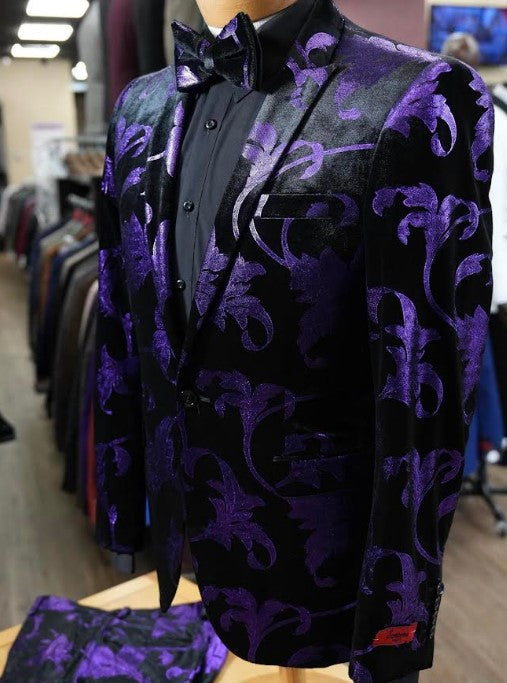 Mardi Gras Suit - Purple and Black Paisley Tuxedo Dinner Jacket + Matching Pants - Slim Fitted by Menssuitsatlantain