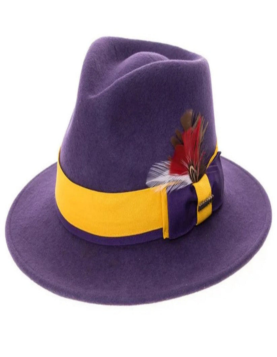 Purple and Gold Dress Hat 1920s Fedora Style - Men's Classic Two Tone Fedora Dress Hat in Purple and Gold by USA Men's Outlet