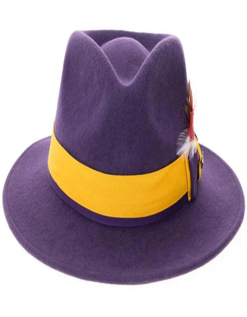 Purple and Gold Dress Hat 1920s Fedora Style - Men's Classic Two Tone Fedora Dress Hat in Purple and Gold