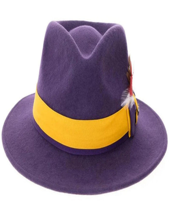 Purple and Gold Dress Hat 1920s Fedora Style - Men's Classic Two Tone Fedora Dress Hat in Purple and Gold by USA Men's Outlet