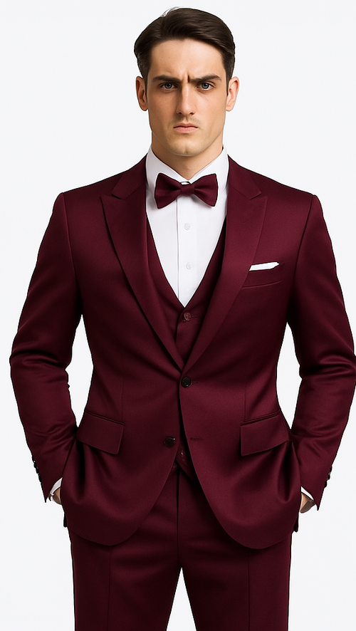 Tazzio Men's Purple Satin Double Breasted 3 Piece Slim Fit Suit with Peak Lapel – Elegant Formalwear