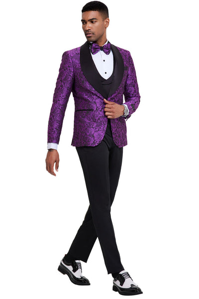 Men's Slim Fit Shiny Purple Paisley Tuxedo | Tazio Suits