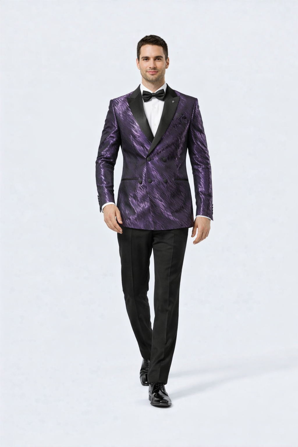 Men’s Formal Purple Jacquard Tuxedo Jacket with Black Satin Peak Lapel by USA Men's Outlet