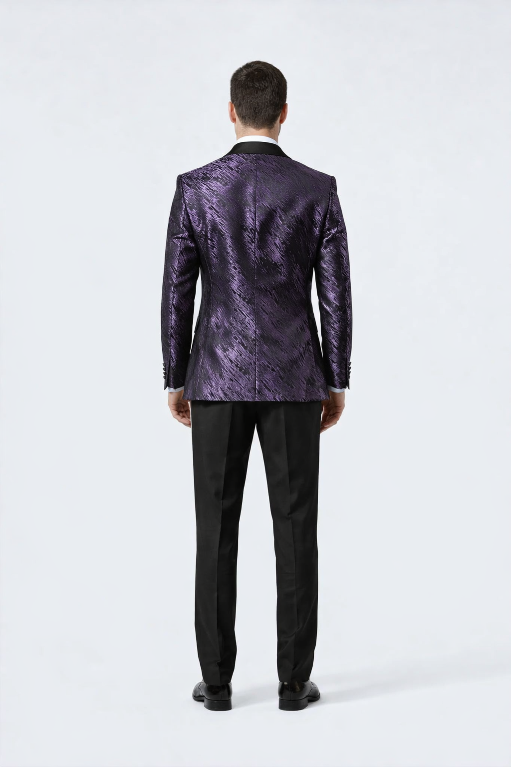 Men’s Formal Purple Jacquard Tuxedo Jacket with Black Satin Peak Lapel by USA Men's Outlet