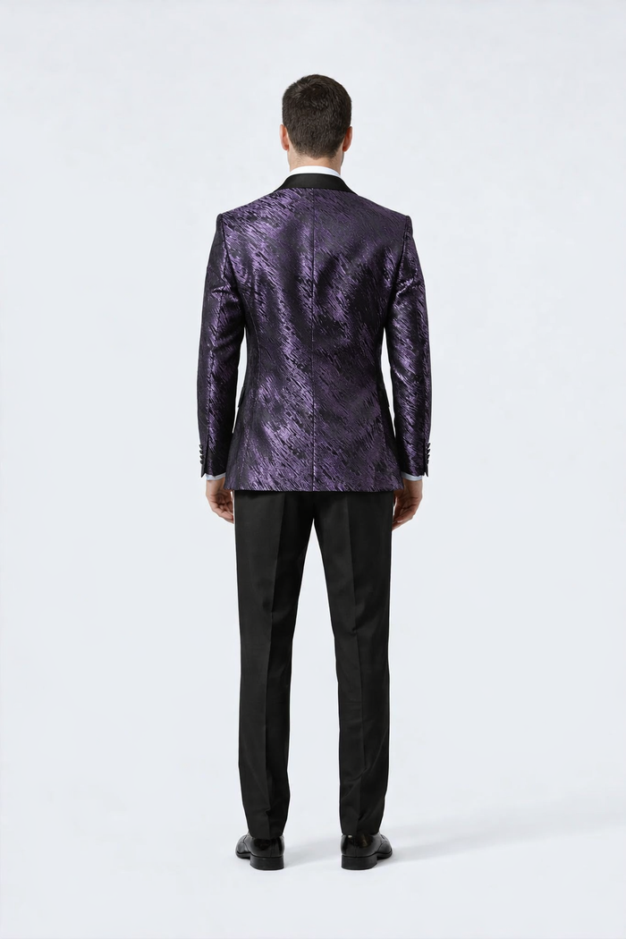 Men’s Formal Purple Jacquard Tuxedo Jacket with Black Satin Peak Lapel by USA Men's Outlet
