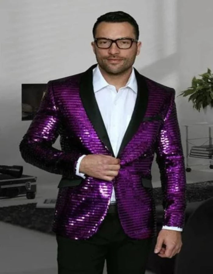 Mardi Gras Outfit - Mardi Gras Sequin Blazer For Men in Color Purple in Sequin Fabric by Menssuitsatlantain