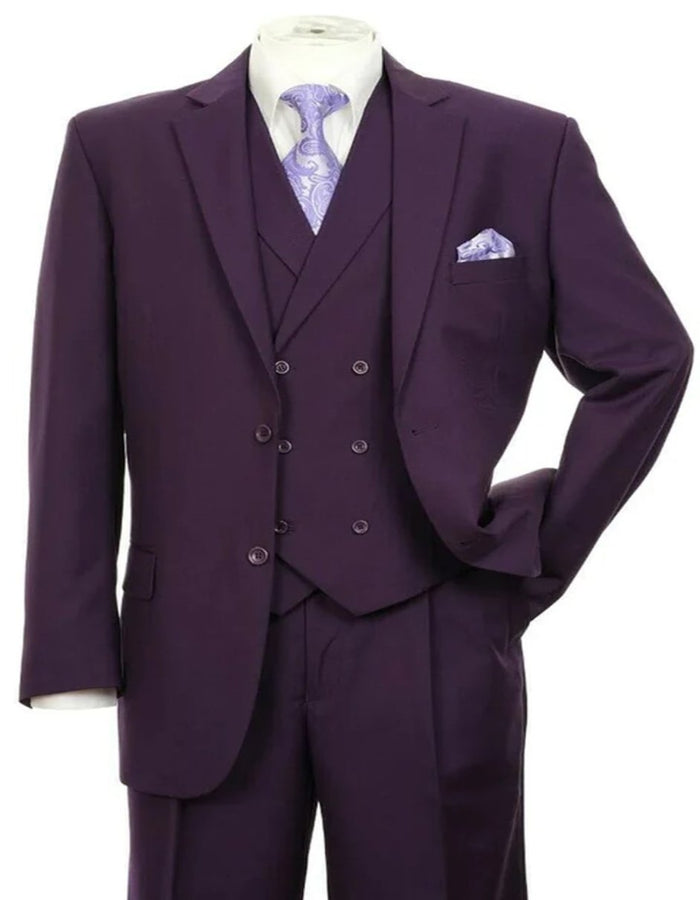 Pleated Dress Men Suits - Mens 2 Button Fashion Purple Double Breasted Suit by Men's Tuxedo USA