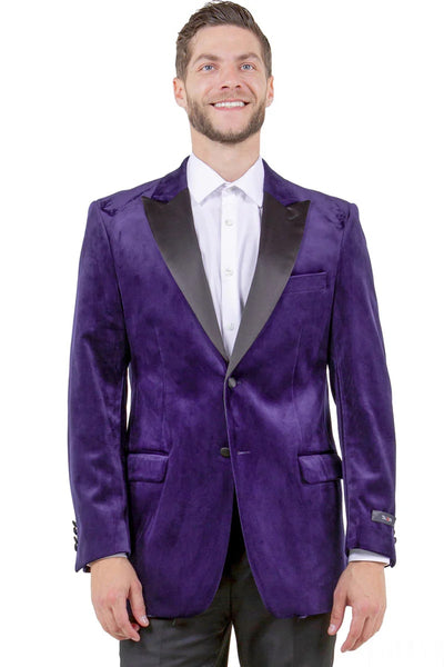 Green Prom Suit For Men - Men's Two Button Peak Lapel Velvet Wedding & Prom Purple Tuxedo