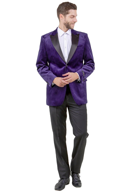 Green Prom Suit For Men - Men's Two Button Peak Lapel Velvet Wedding & Prom Purple Tuxedo