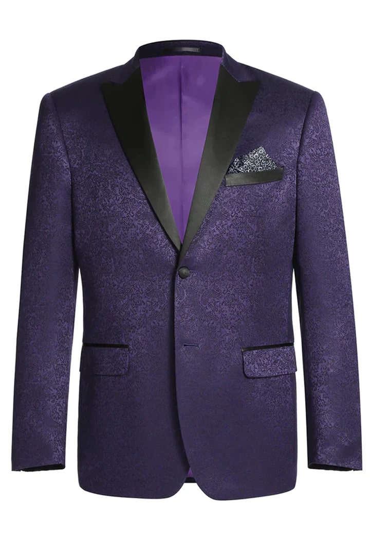 Unique Prom Suits - Interesting Fun - Mens Two Button Peak Lapel Paisley Prom Purple Blazer Tuxedo