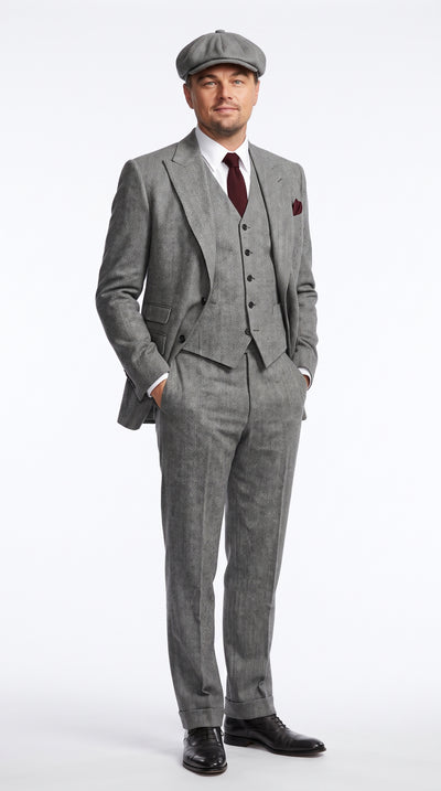 Peaky Blinders Men’s Gray Tweed 3 Piece Suit – Vintage 1920s Wedding Vested Suit