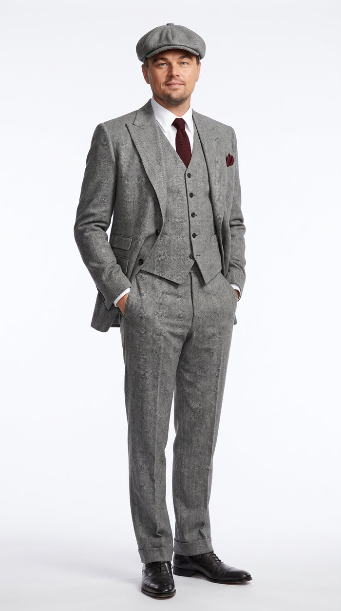 Peaky Blinders Men’s Gray Tweed 3 Piece Suit – Vintage 1920s Wedding Vested Suit