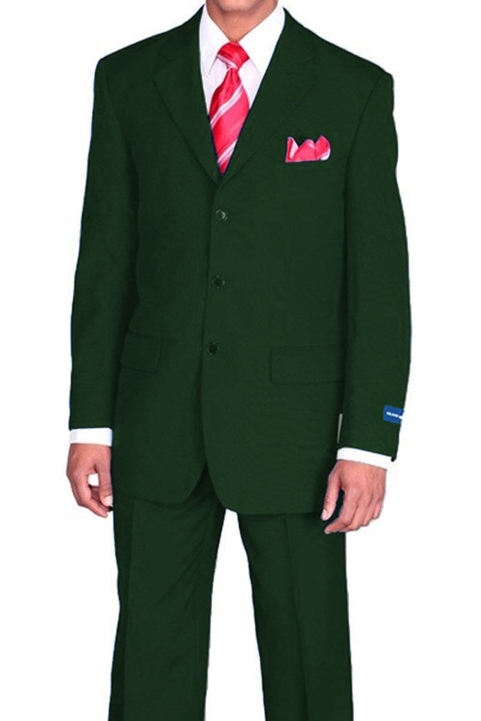 Mens 3 Button Classic Fit Poplin Suit in Olive by Fortino Landiin
