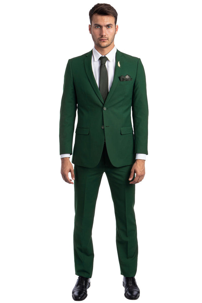 Men's Basic 2 Button Slim Fit Wedding Suit in Hunter Green by Tazzio