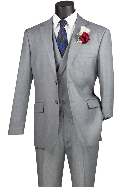 Men's Light Grey Double-Breasted Suit with Vest