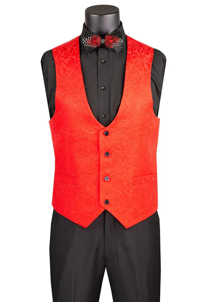 Red Prom Tuxedo Suit - Red Wedding Suit - Men's Slim Fit Vested Paisley Wedding Tuxedo