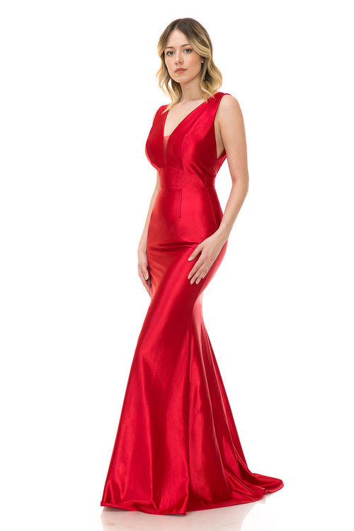 Red Carpet Dress Deep V-Neck Sleeveless Mermaid Gown By Lenovia 5248