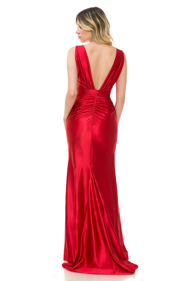Red Carpet Dress Deep V-Neck Sleeveless Mermaid Gown By Lenovia 5248