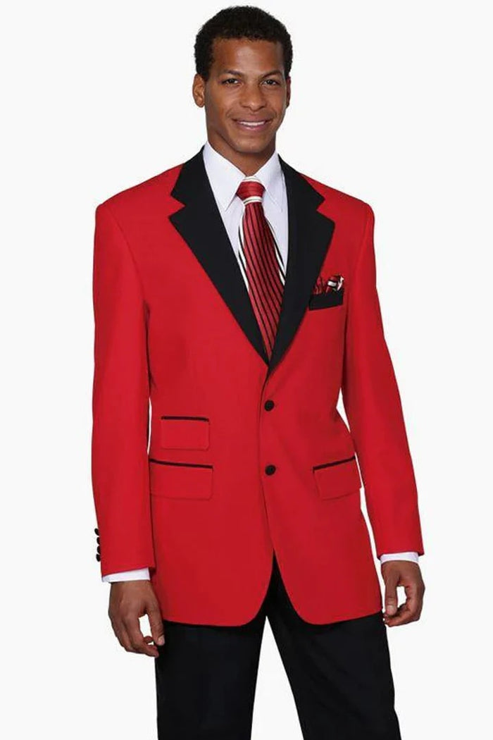 Red Prom Tuxedo Suit - Red Wedding Suit - Mens 2 Button Classic Fit Contrast Collar Tuxedo