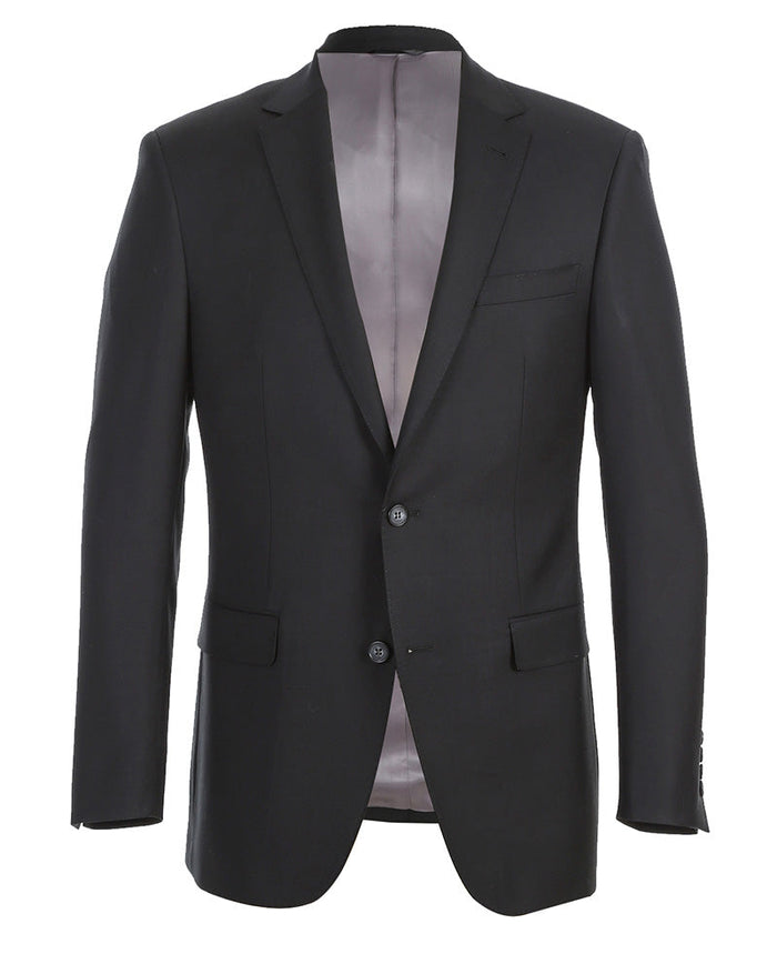 Half Canvas Wool Dress Suit Modern Fit 2 Piece in Black by Rivelino