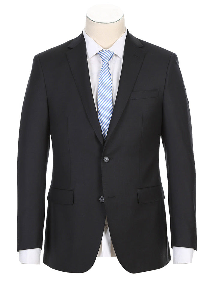 Half Canvas Wool Dress Suit Modern Fit 2 Piece in Black by Rivelino