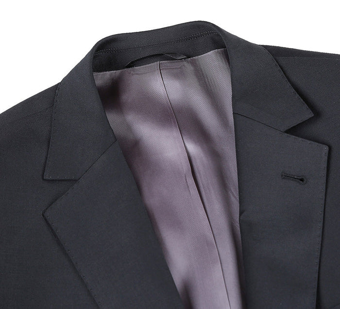 Half Canvas Wool Dress Suit Regular Fit 2 Piece in Black by Rivelino
