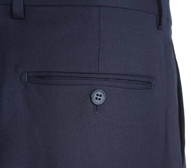 Half Canvas Stretch Wool Dress Suit Modern Fit 2 Piece in Navy by Rivelino