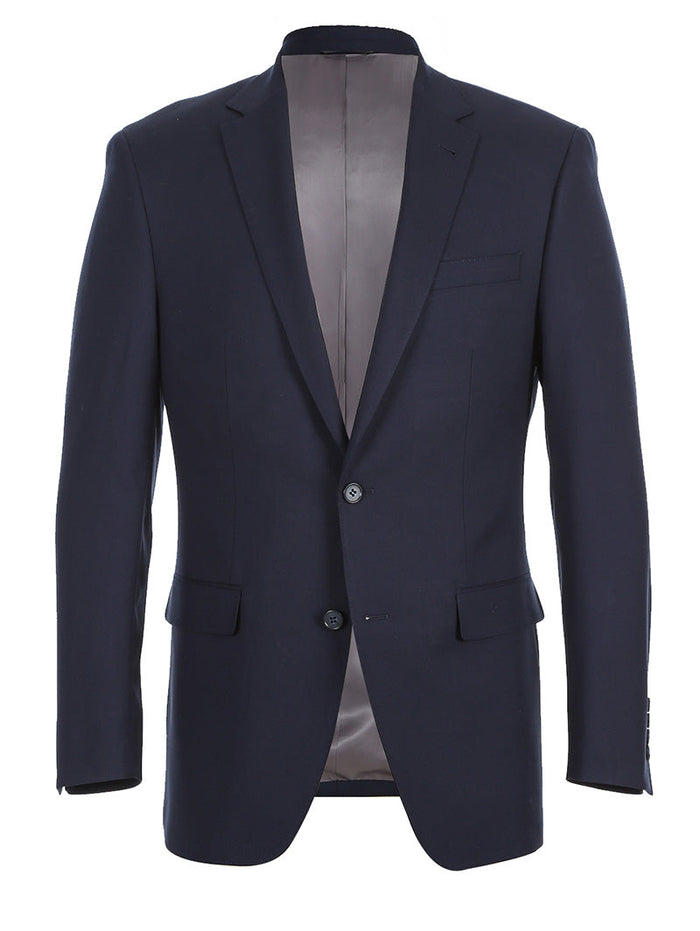 Half Canvas Stretch Wool Dress Suit Modern Fit 2 Piece in Navy by Rivelino