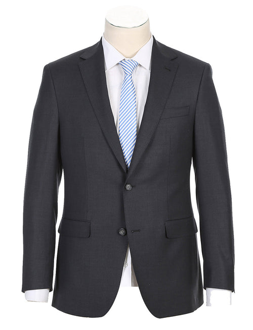 Half Canvas Wool Dress Suit Modern Fit 2 Piece in Charcoal by Rivelino