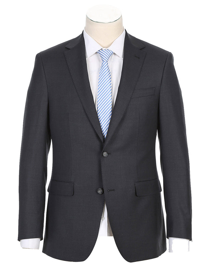 Half Canvas Wool Dress Suit Modern Fit 2 Piece in Charcoal by Rivelino