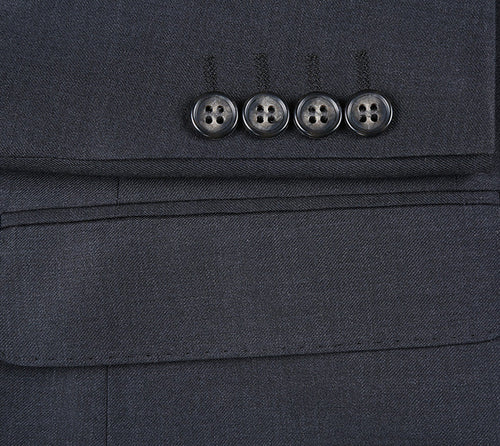 Half Canvas Wool Dress Suit Regular Fit 2 Piece in Charcoal by Rivelino