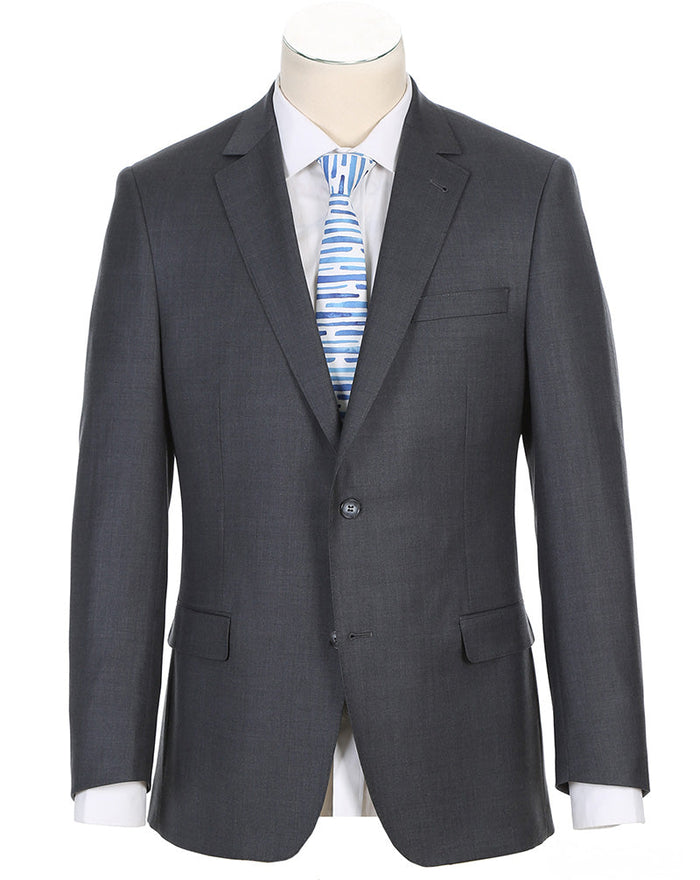 Half Canvas Wool Dress Suit Modern Fit 2 Piece in Gray by Rivelino