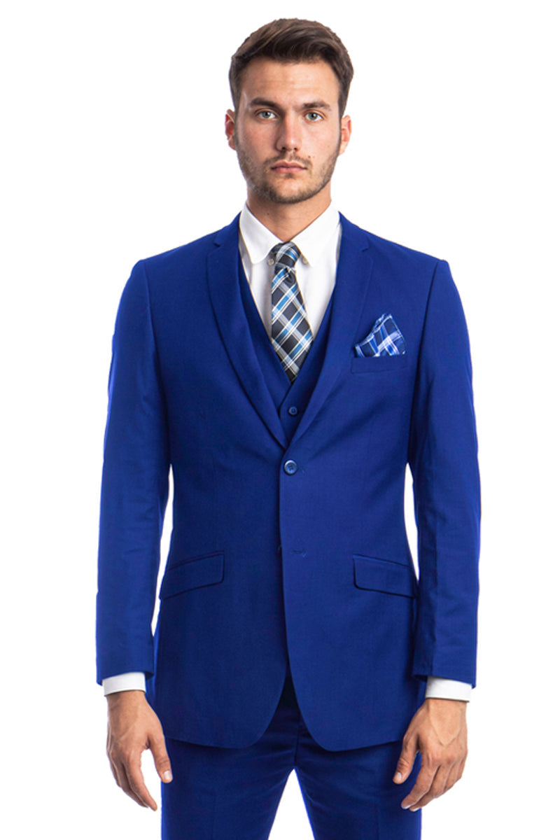 Men's Royal Blue Slim Fit Vested Suit