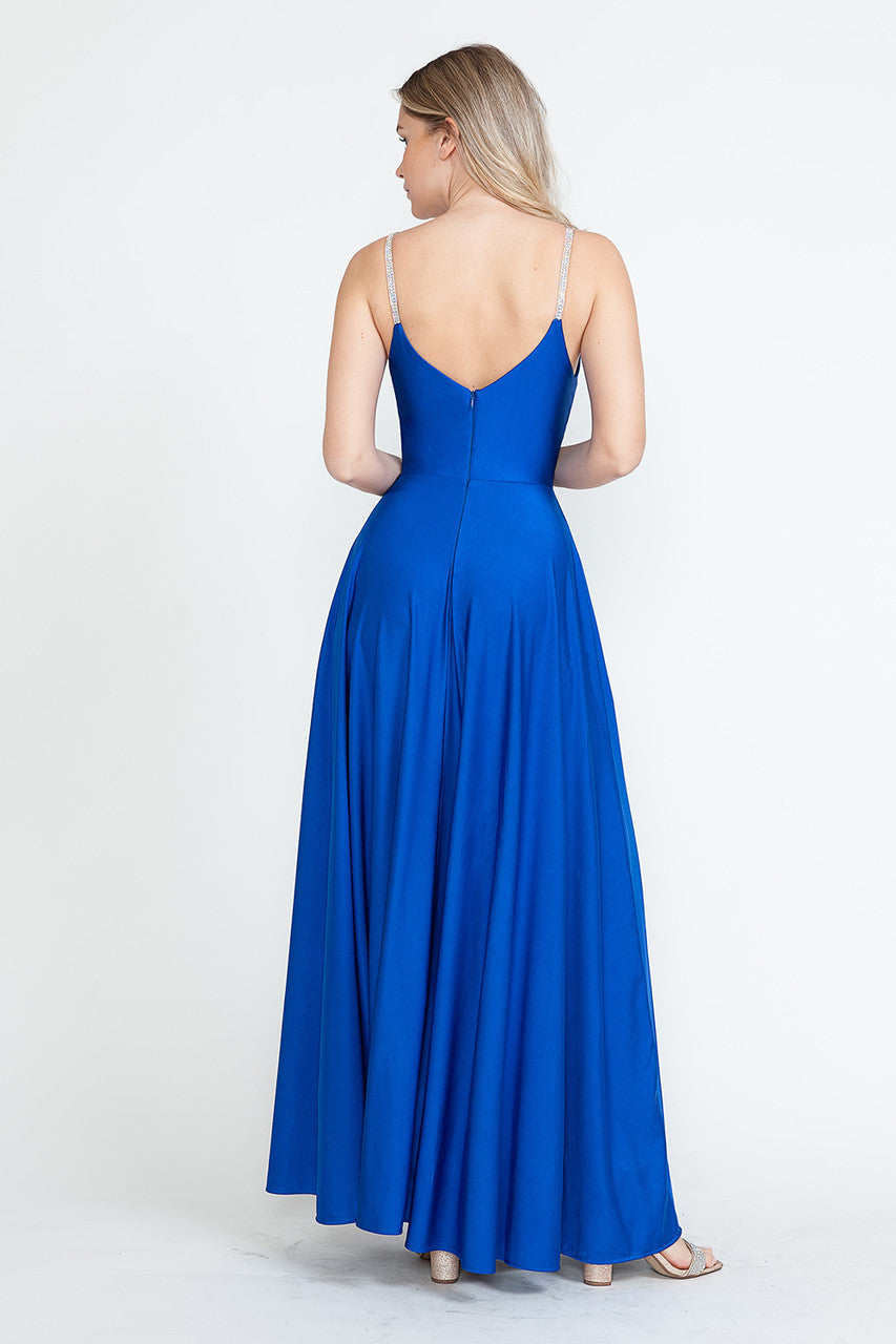 Evening Dress V-Neck Thigh Slit A-Line Formal Gown By Lenovia 5275