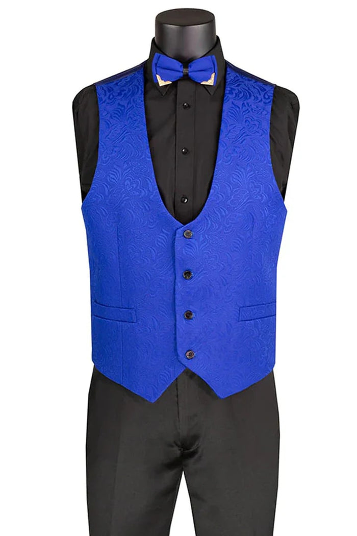 Royal Blue Prom Tuxedo Suit - Royal Blue Wedding Suit - Men's Slim Fit Vested Paisley Wedding Tuxedo In Royal Blue
