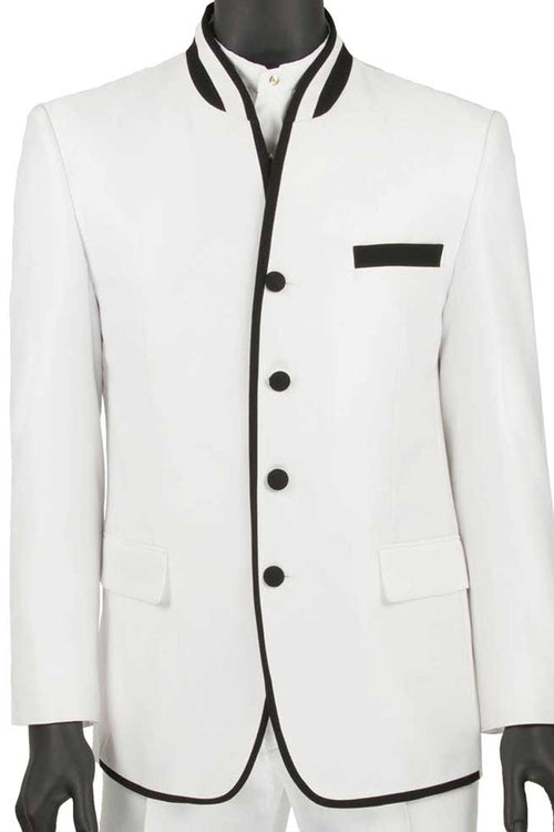 Mens White 4 Button Mandarin Banded Tuxedo