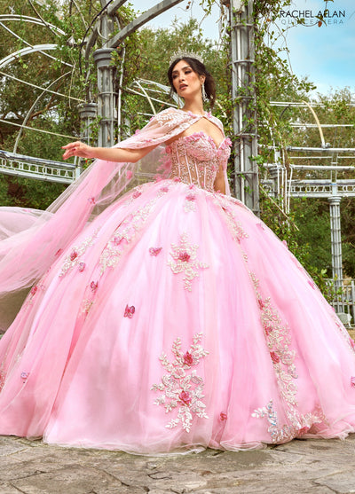Rachel Allan RQ1155 Strapless Cape Quinceanera Dress