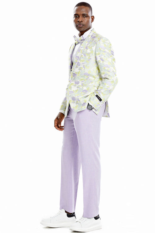 Men's Lilac Vested Suit with Floral Print