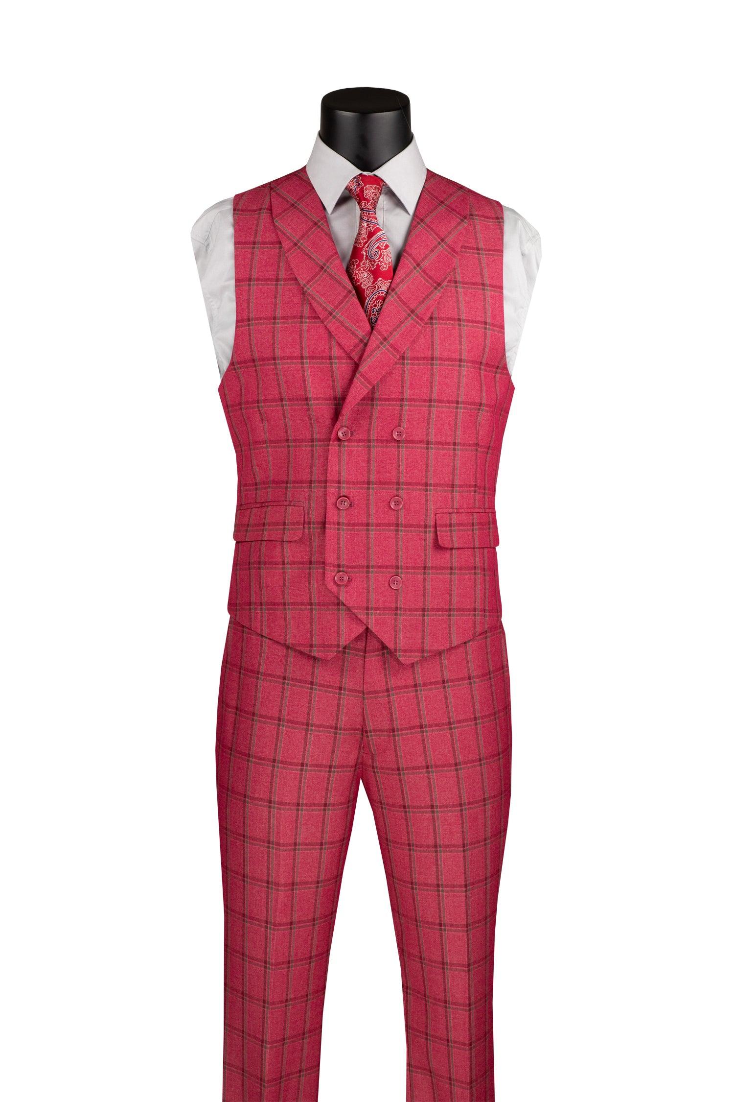 La Scale Collection-Windowpane Three Piece Suit, Raspberry by Vinci