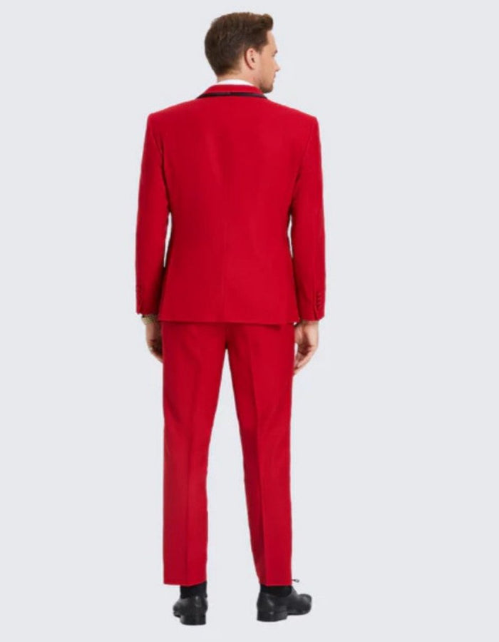 Red Shawl Label Textured Tuxedo with Satin Trim Four Piece Set - Wedding - Prom by Men's Tuxedo USA