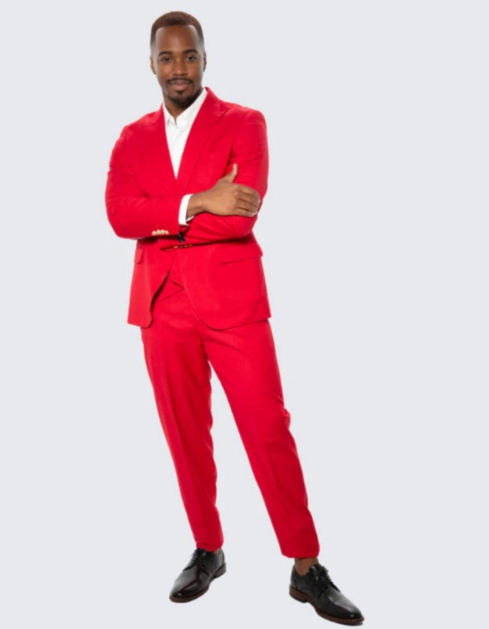 Red Skinny Fit Suit Three Piece Set with Double Breasted Vest - Wedding - Prom by Men's Tuxedo USA