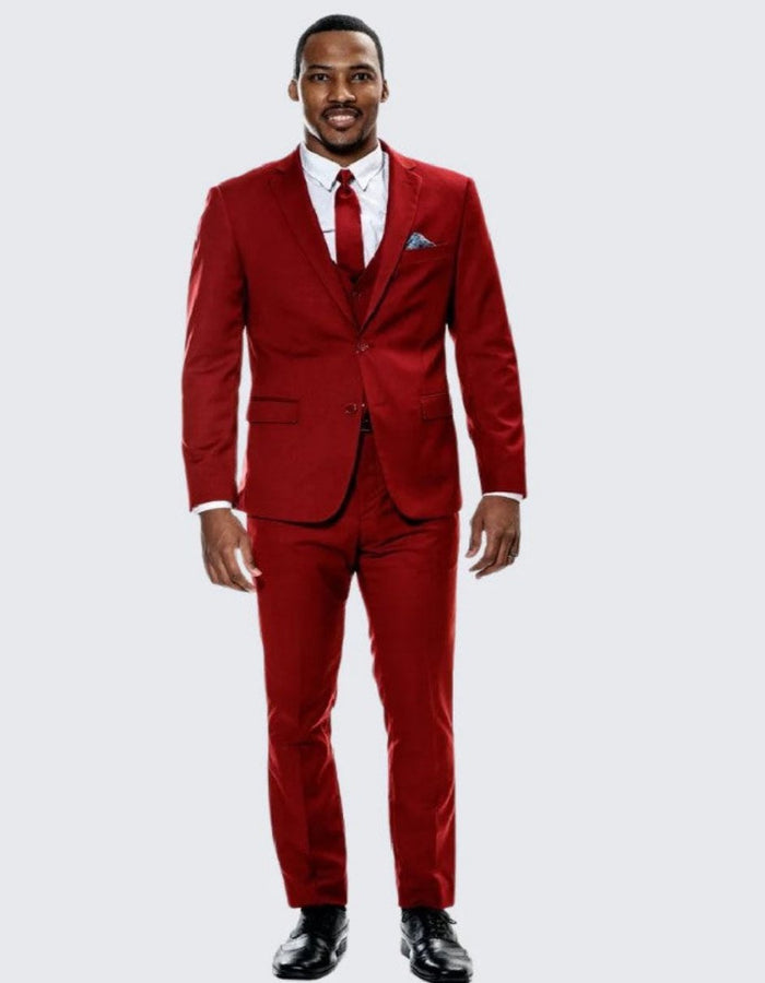 Red Skinny Fit Suit Three Piece Set Notch Label - Separates - Wedding - Prom by Men's Tuxedo USA