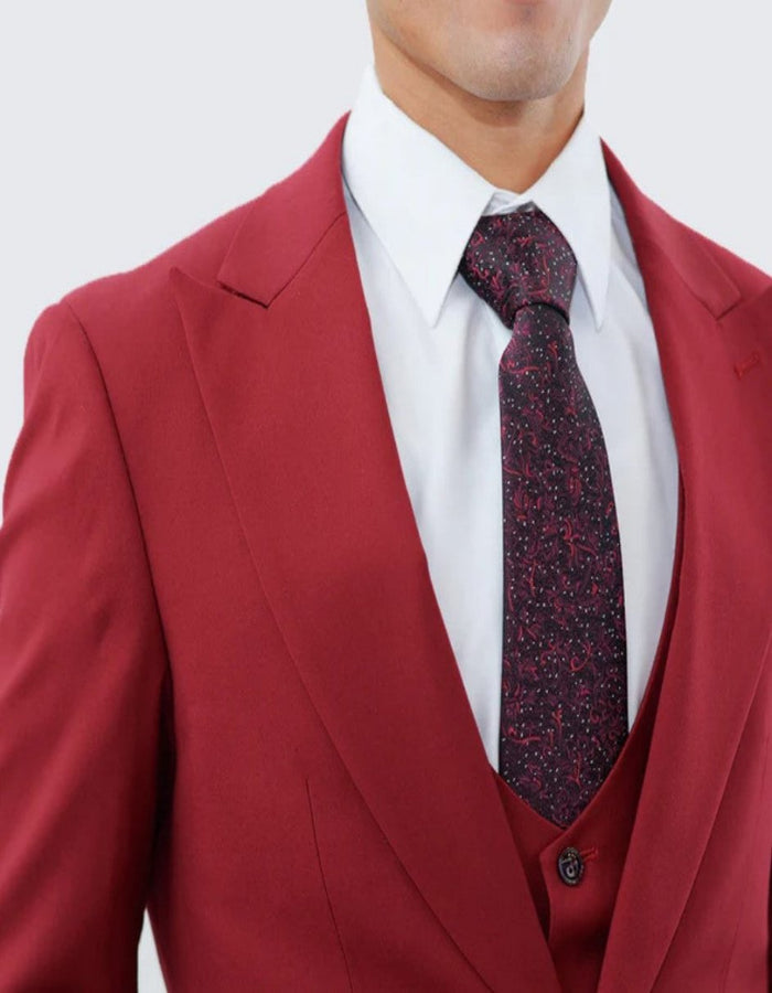Red Slim Fit Three Piece Suit with Large Peak Lapel One Button - Wedding - Prom by Men's Tuxedo USA