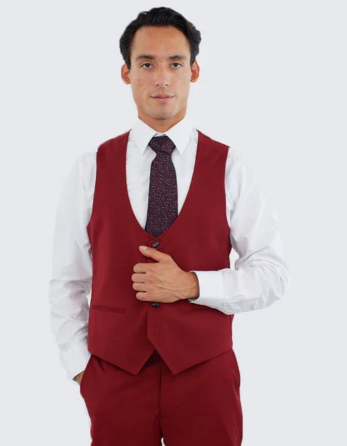 Red Slim Fit Three Piece Suit with Large Peak Lapel One Button - Wedding - Prom by Men's Tuxedo USA