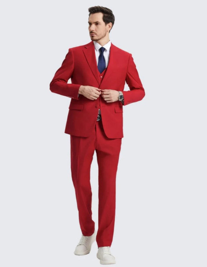 Mens Two Button Red Suit Three Piece Set - Wedding - Prom by Men's Tuxedo USA