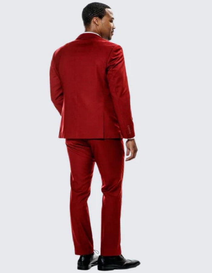 Red Skinny Fit Suit Three Piece Set Notch Label - Separates - Wedding - Prom by Men's Tuxedo USA