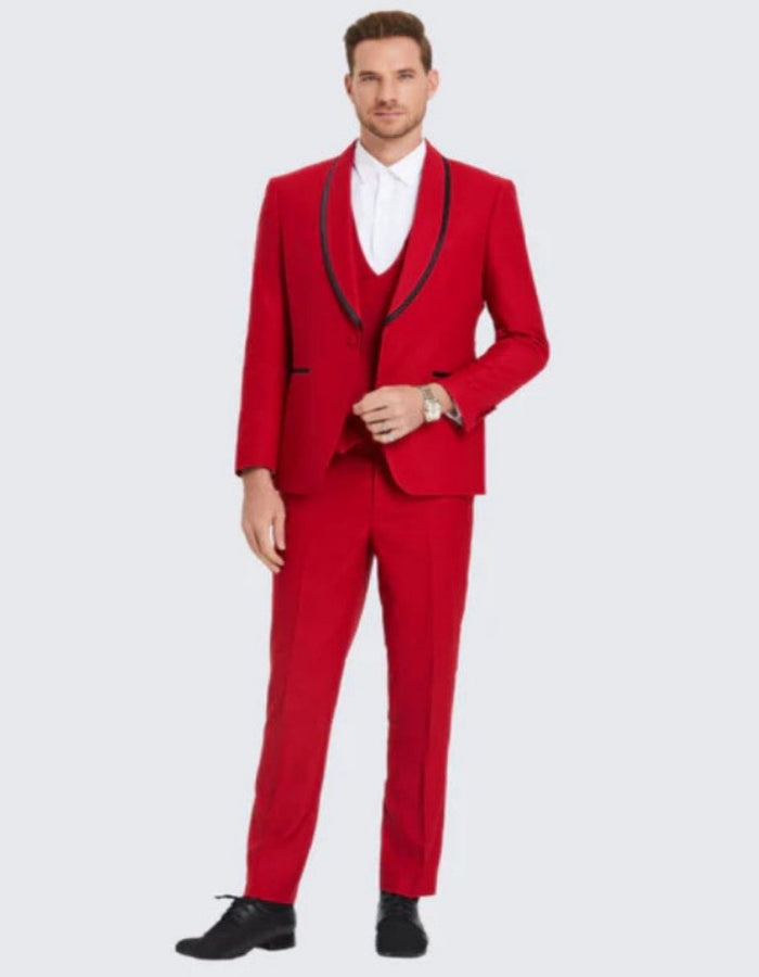 Red Shawl Label Textured Tuxedo with Satin Trim Four Piece Set - Wedding - Prom by Men's Tuxedo USA