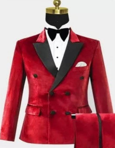 Men Six Button Red Velvet Double Breasted Tuxedo by Men's Tuxedo USA