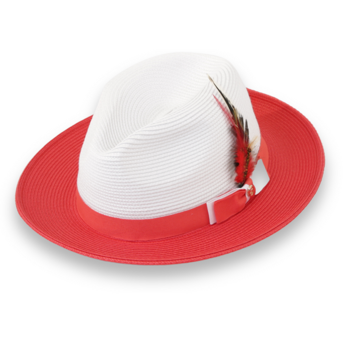 Tapa Crushable Straw Hat Fedora in Two Tone Red-White by Ferrecci USA