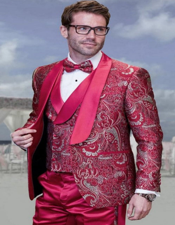 Red and Gold Tuxedo Paisley Wedding Suit by USA Men's Outlet